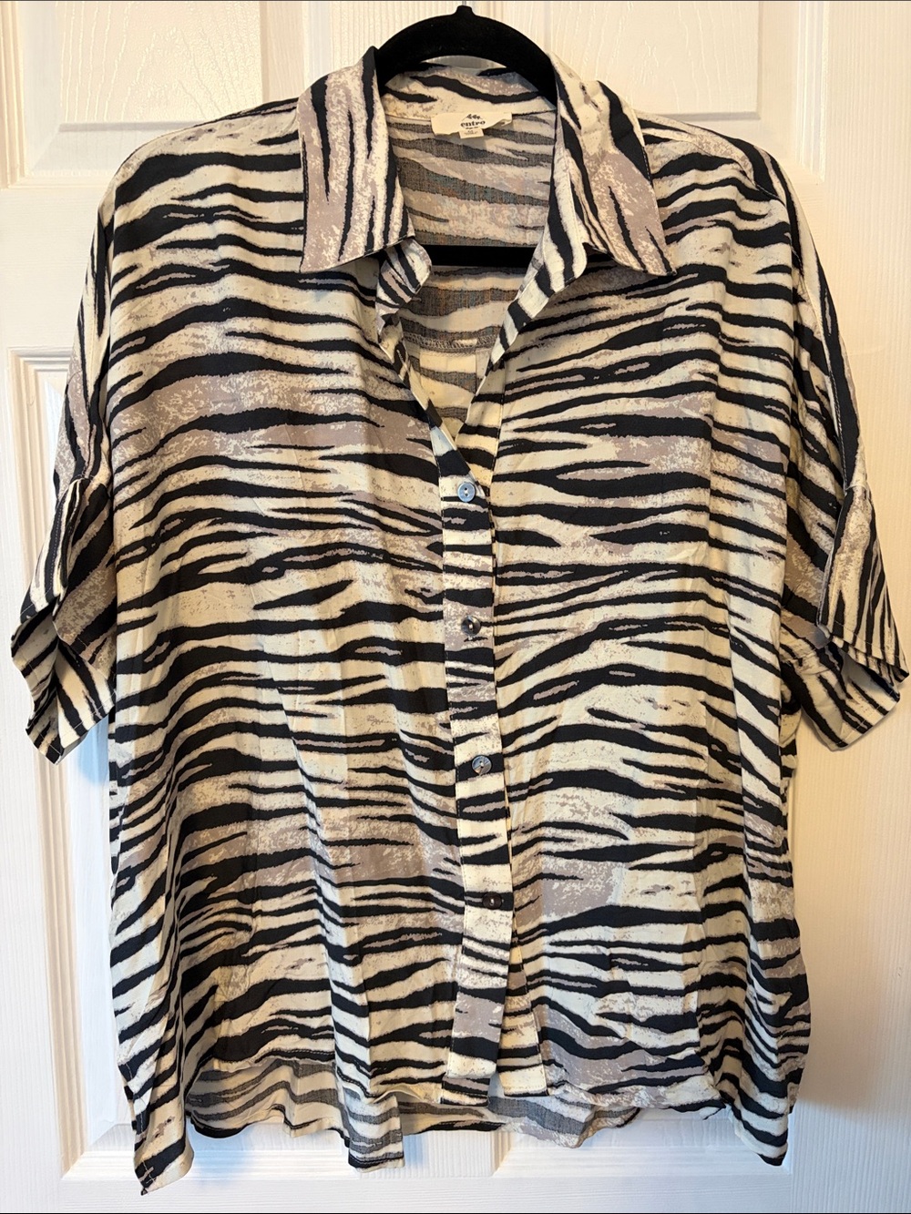 entro Zebra-Stripe Button Front Shirt in Black and Cream